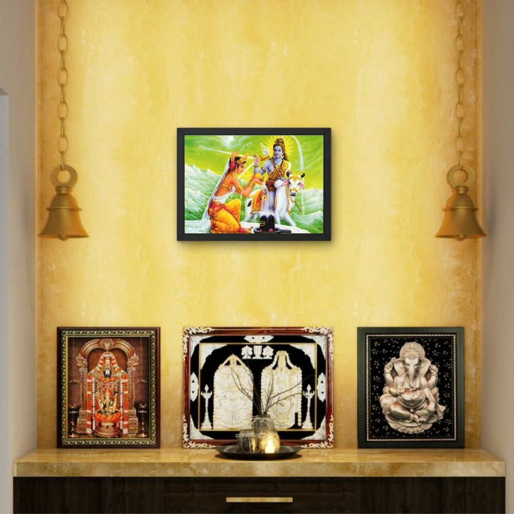 Lord Shiva with parwathi wall art- Goddess Parwathi with shiva and cow photo frame
