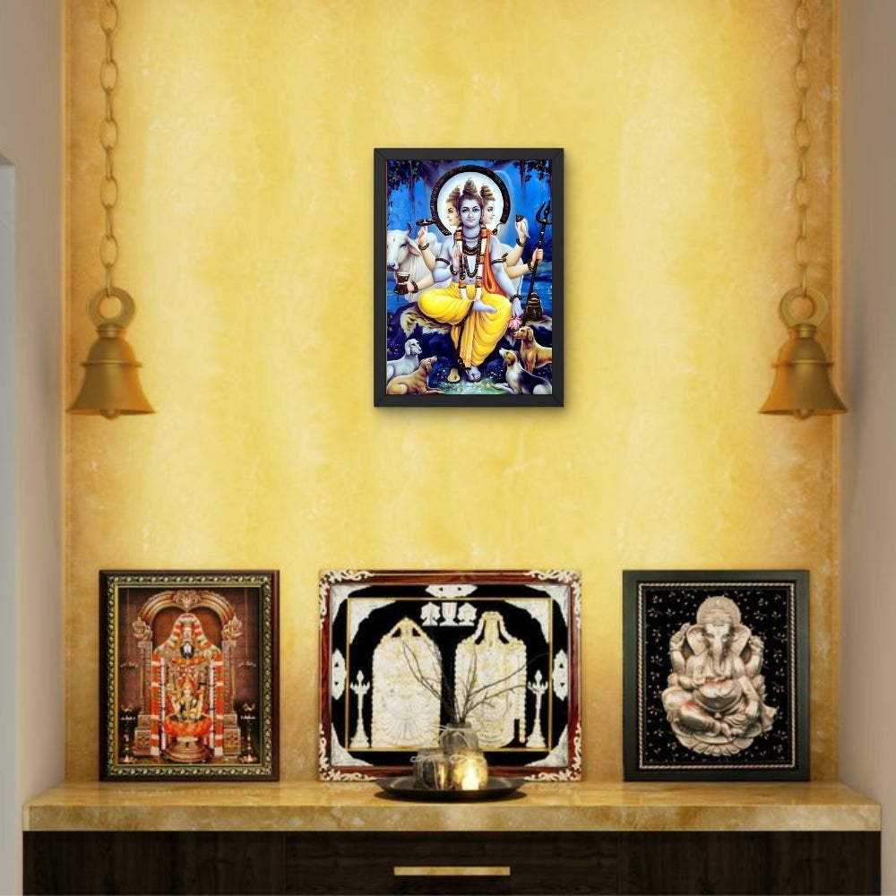 Dattatreya Wall Art – Lord Dattatreya Three-Faced Hindu God Photo Frame
