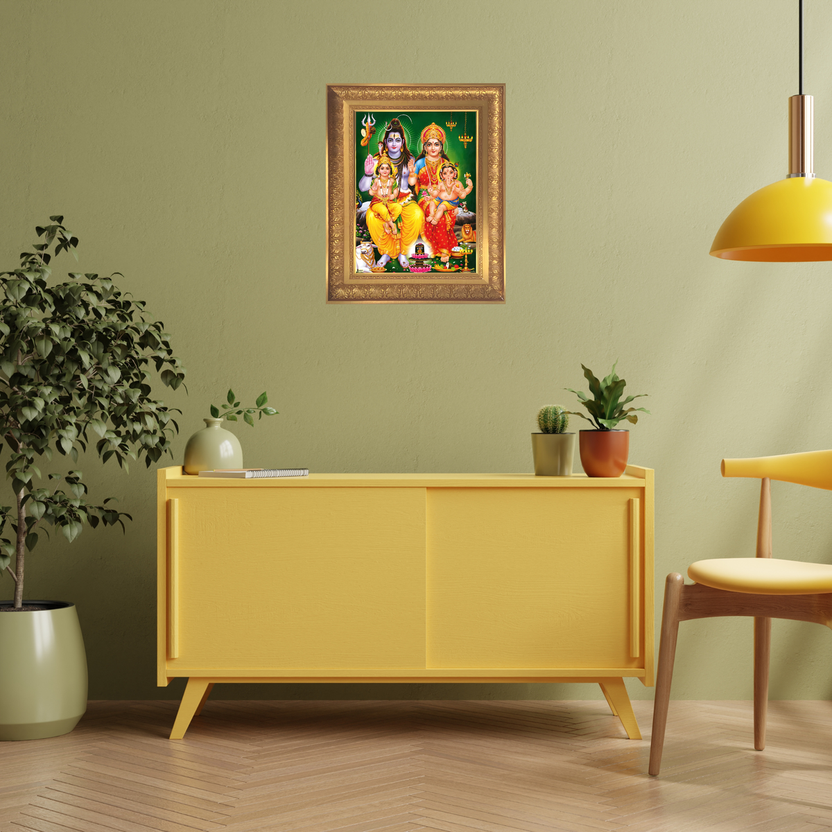 Premium Lord Shiva Parvati Family Wall Art – Shiva Parivar with Ganesha & Kartikeya Hindu God Photo Frame