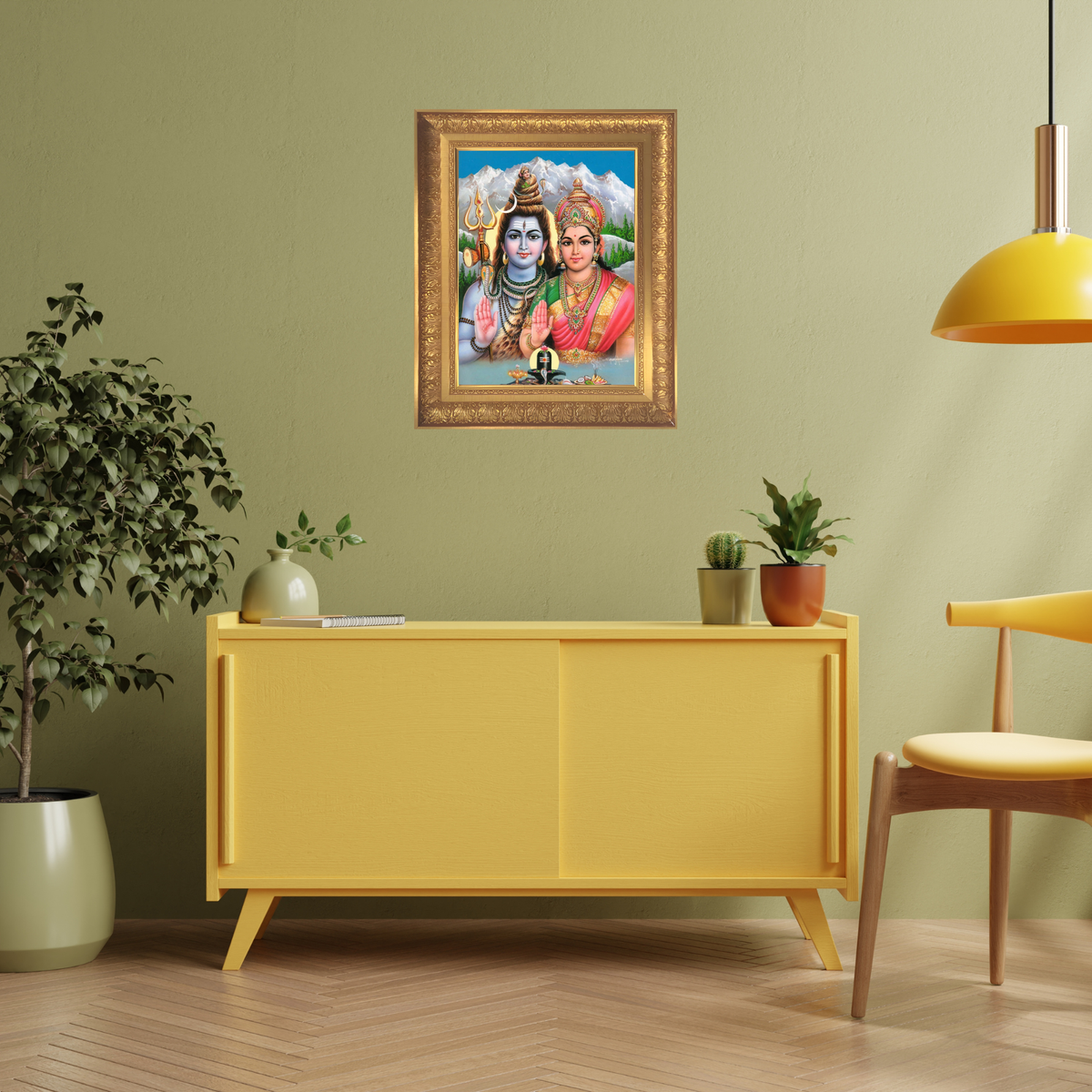 Premium Lord Shiva & Goddess Parvati Wall Art – Hindu God Photo Frame for Home  Puja Room