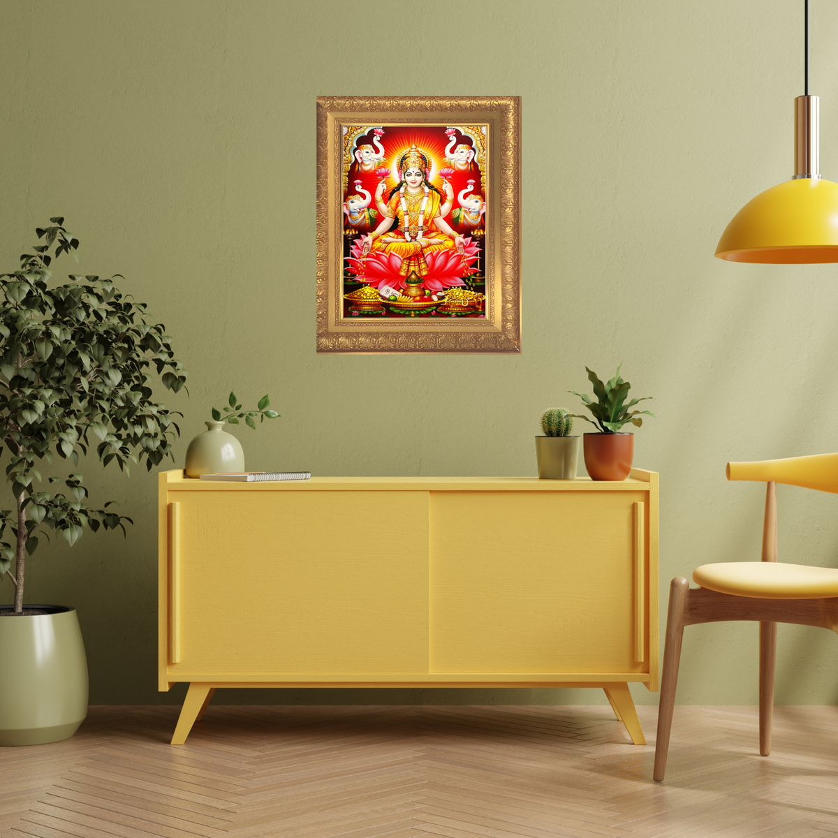 Premium Goddess Lakshmi Wall Art – Lakshmi Devi with Elephants Hindu Goddess Photo Frame