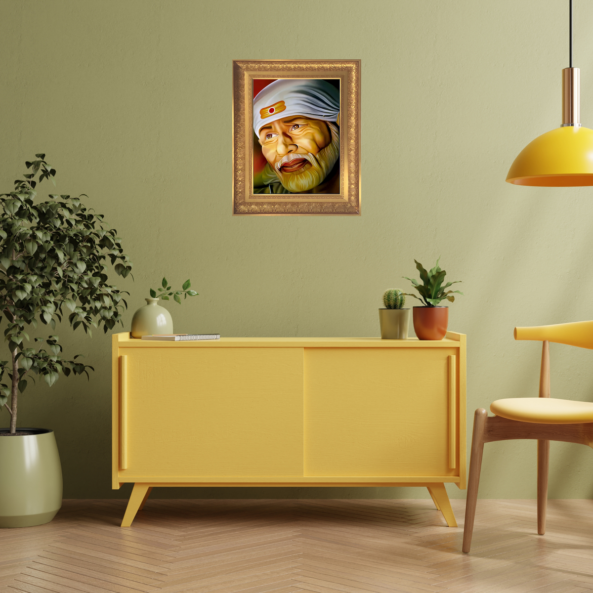 Premium Shirdi Sai Baba Wall Art – Sai Baba Blessings Hindu Spiritual God Photo Frame
