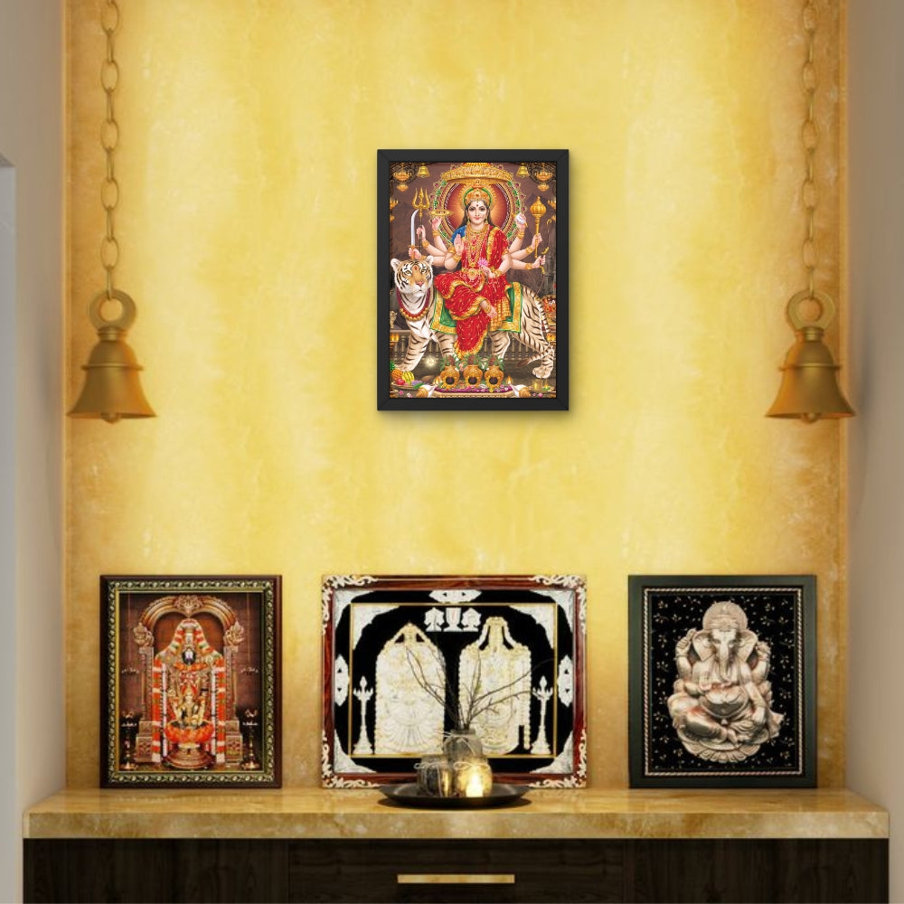 Maa Durga Wall Art – Goddess Durga with Tiger Hindu Goddess Photo Frame