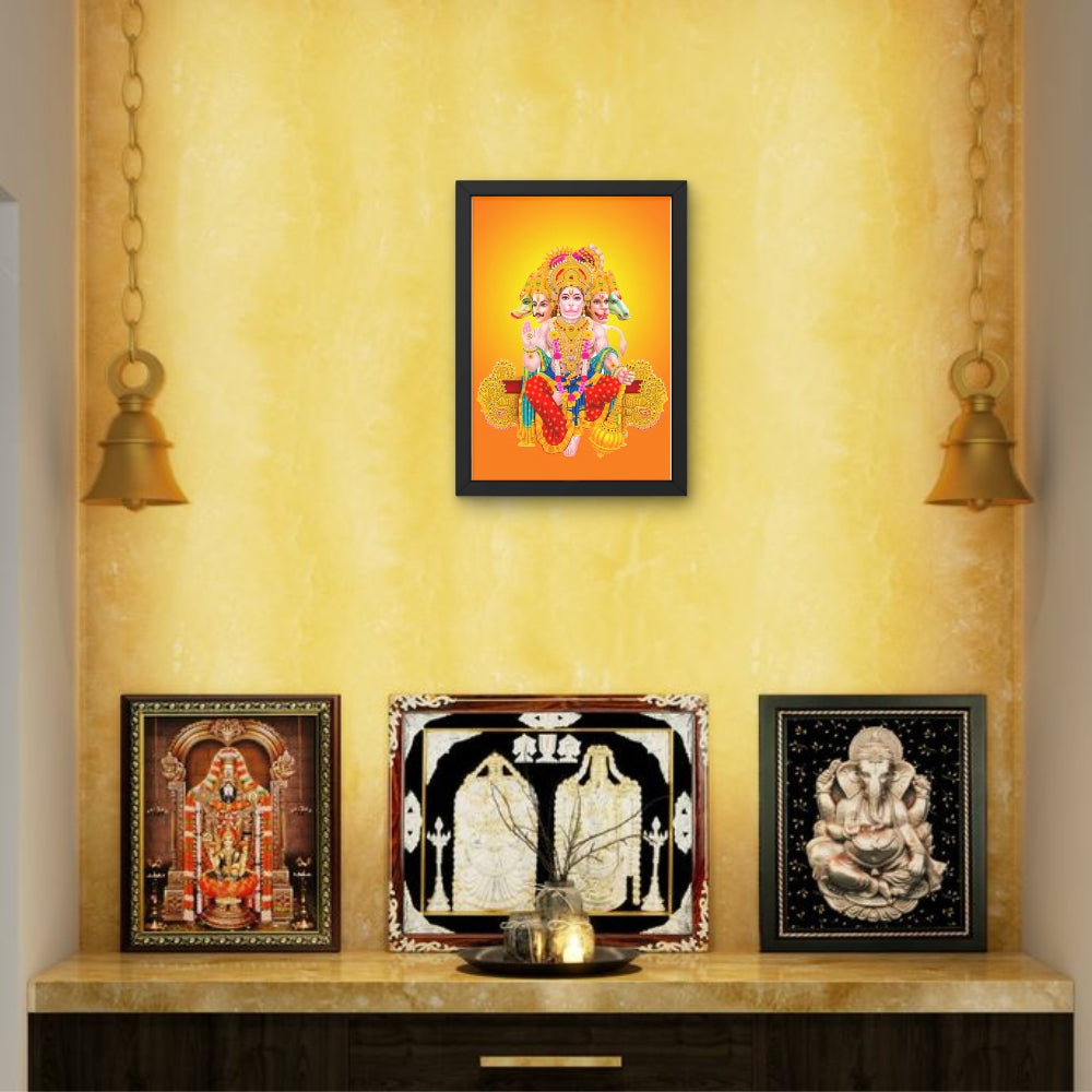 Panchmukhi Hanuman Wall Art – Five-Faced Lord Hanuman Hindu God Framed Photo