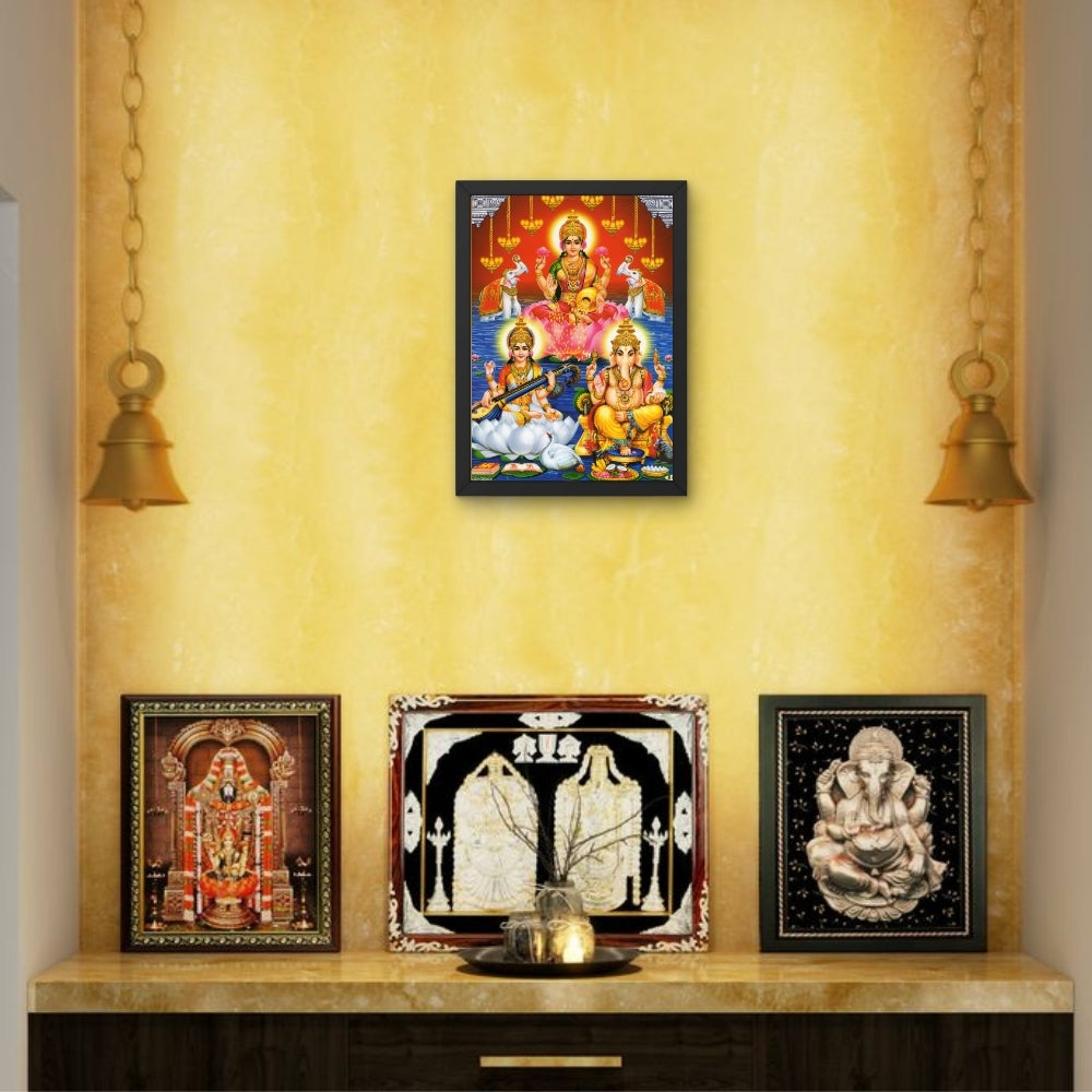 Lakshmi Saraswati Ganesha Wall Art – Goddess Lakshmi, Saraswati & Lord Ganesha Hindu God Photo Frame