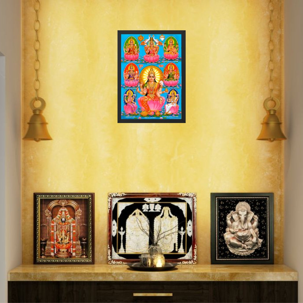 Goddess Lakshmi Wall Art – Ashtalakshmi Hindu God Photo Frame for Home & Puja Room
