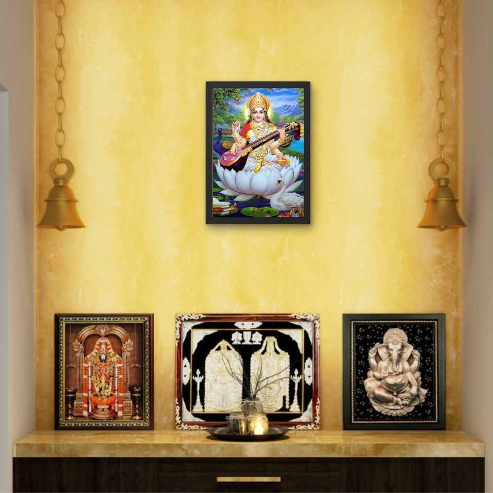 Goddess Saraswati Wall Art – Maa Saraswati with Veena Hindu Goddess Photo Frame