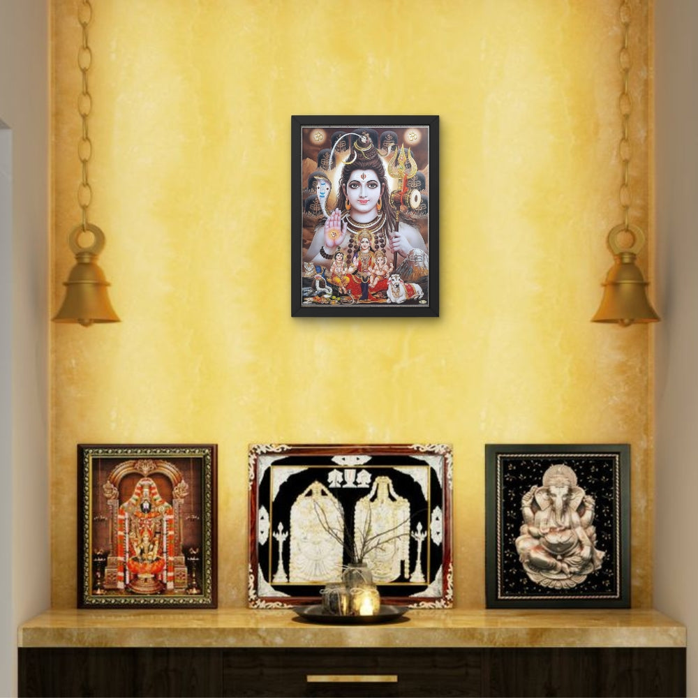 Lord Shiva Family Wall Art – Mahadev with Parvati, Ganesha & Kartikeya Hindu God Photo Frame