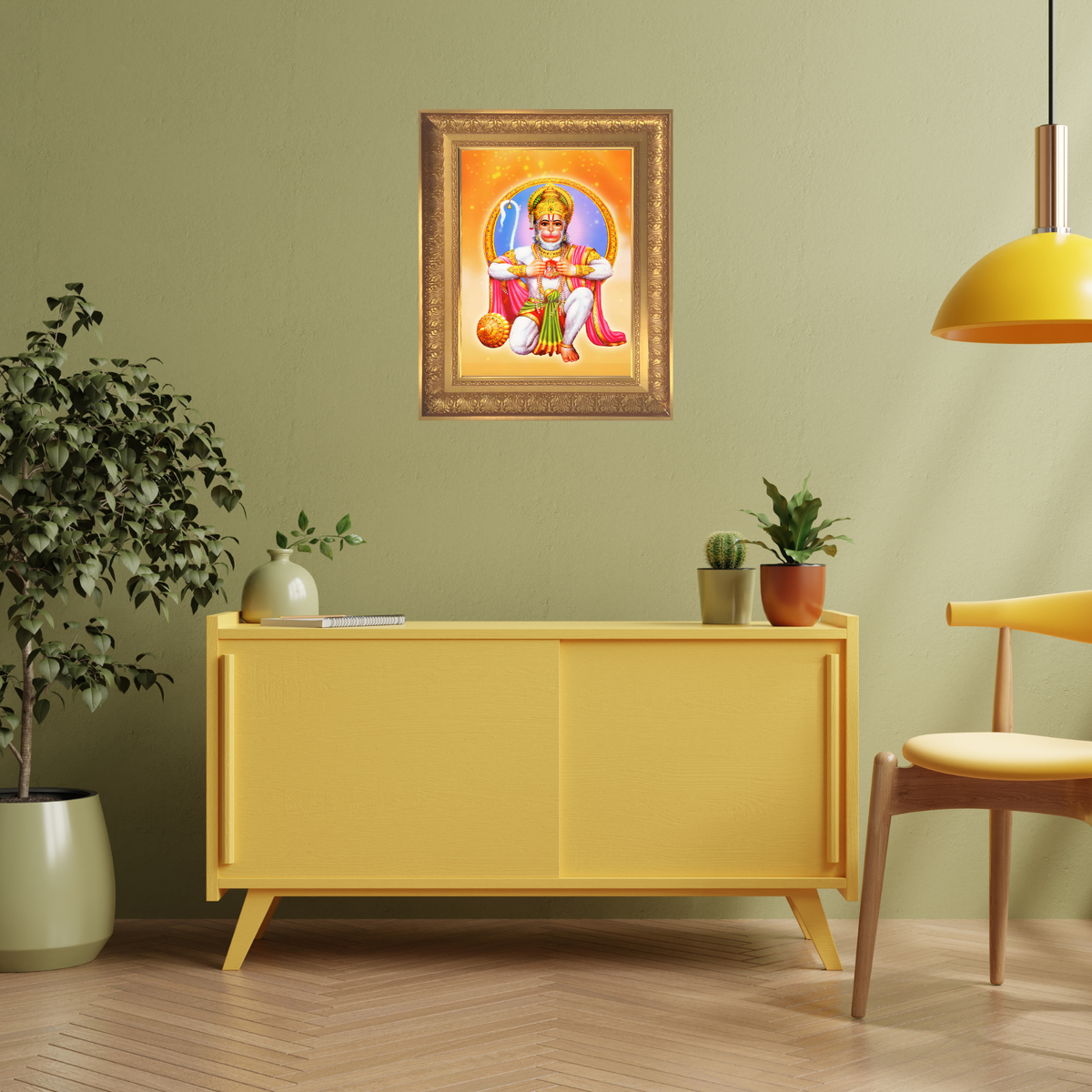 Premium Lord Hanuman Wall Art – Shri Hanuman Hindu God Photo Frame with Ram Darshan