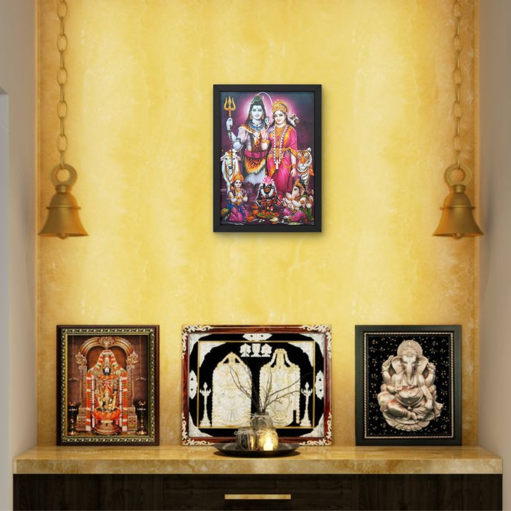 Shiv Parivar Wall Art – Lord Shiva, Goddess Parvati, Ganesha & Kartikeya Hindu God Photo Frame