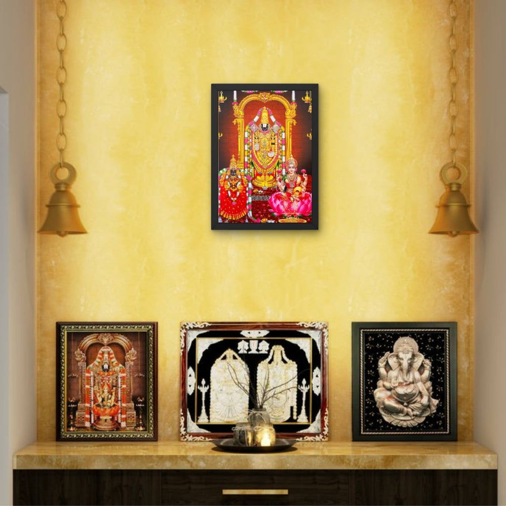 Tirupati Balaji Wall Art – Lord Venkateswara with  Padmavathi& Lakshmi  devi Hindu God Photo Frame