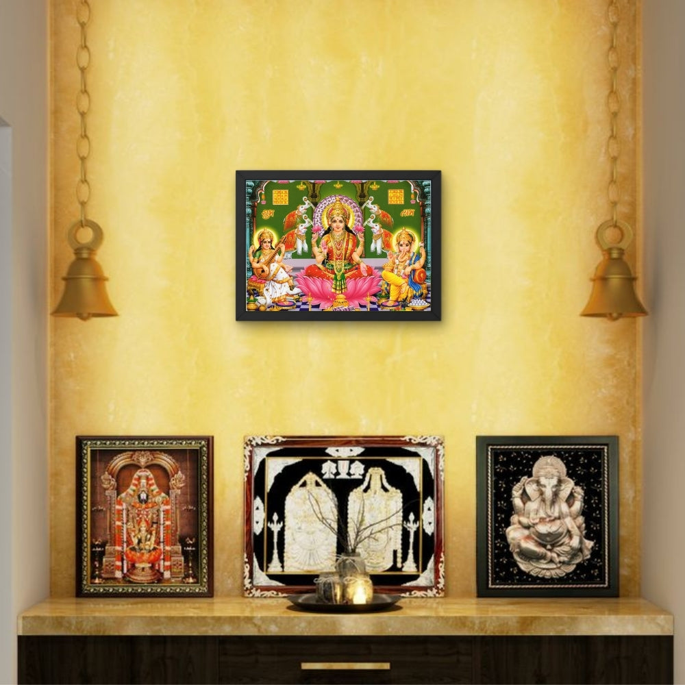 Lord Laxmi ganpthi sarswathi wall art- God Ganesha with saraswathi and laxmi photo frame