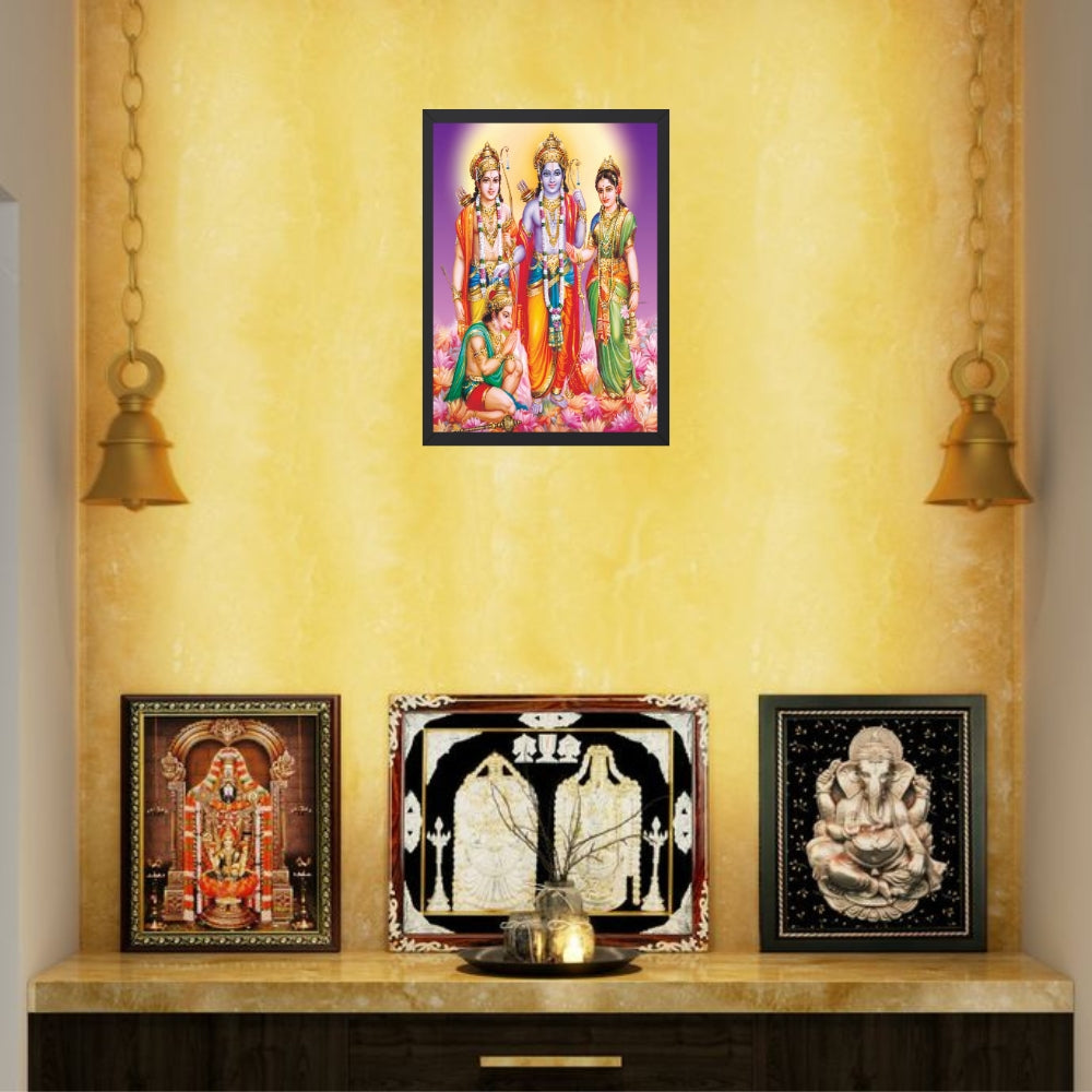 Lord Rama Wall Art – Shri Ram with Sita, Lakshman and Hanuman Hindu God Photo Frame