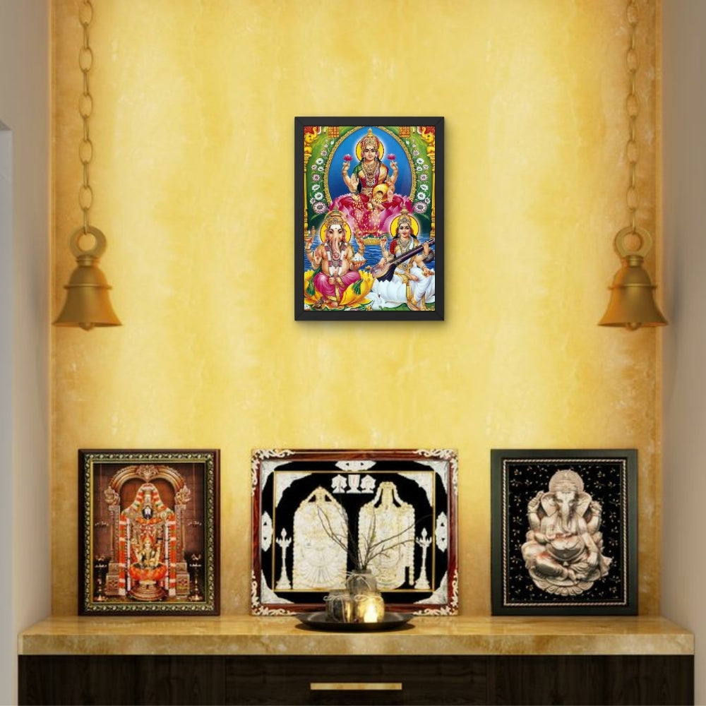 Lakshmi Ganesha Saraswati Wall Art – Hindu Goddess Lakshmi, Lord Ganesha & Goddess Saraswati Photo Frame