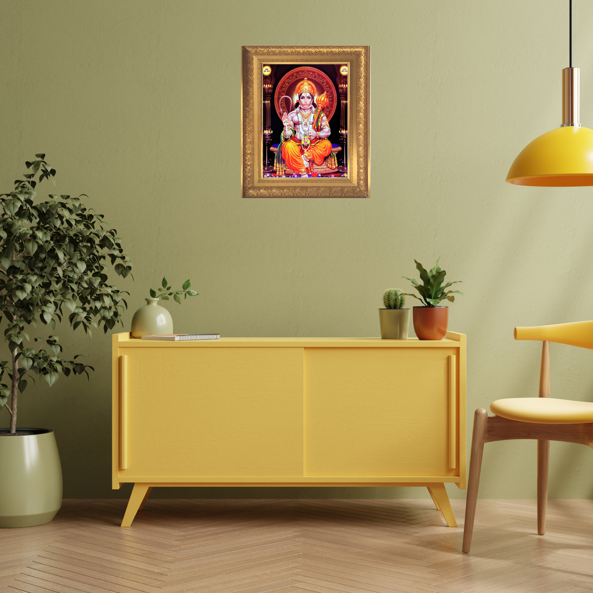 Premium Lord Hanuman Wall Art – Lord Hanuman with Gada Hindu God Photo Frame