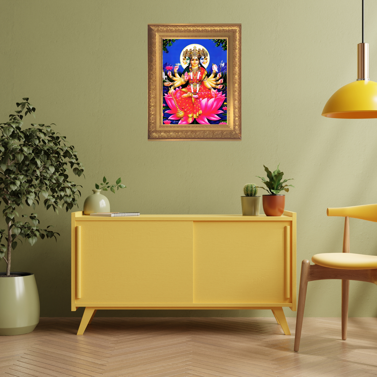 Premium Panchmukhi Gayatri Mata Wall Art – Five-Faced Goddess Gayatri Photo Frame | Hindu Spiritual Home Décor