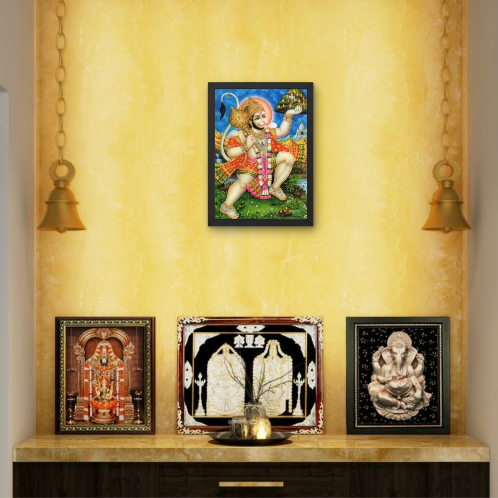 Lord Hanuman Wall Art – Bajrangbali Hindu God Devotional Photo Frame