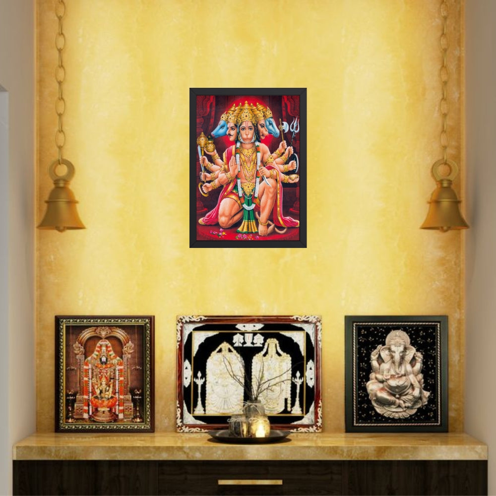 Panchmukhi Hanuman Wall Art – Five-Faced Lord Hanuman Hindu God Photo Frame