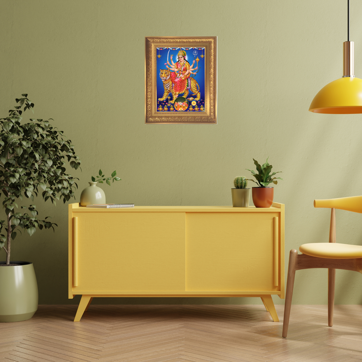 Premium Goddess Durga Wall Art – Maa Durga with Tiger Hindu Goddess Photo Frame