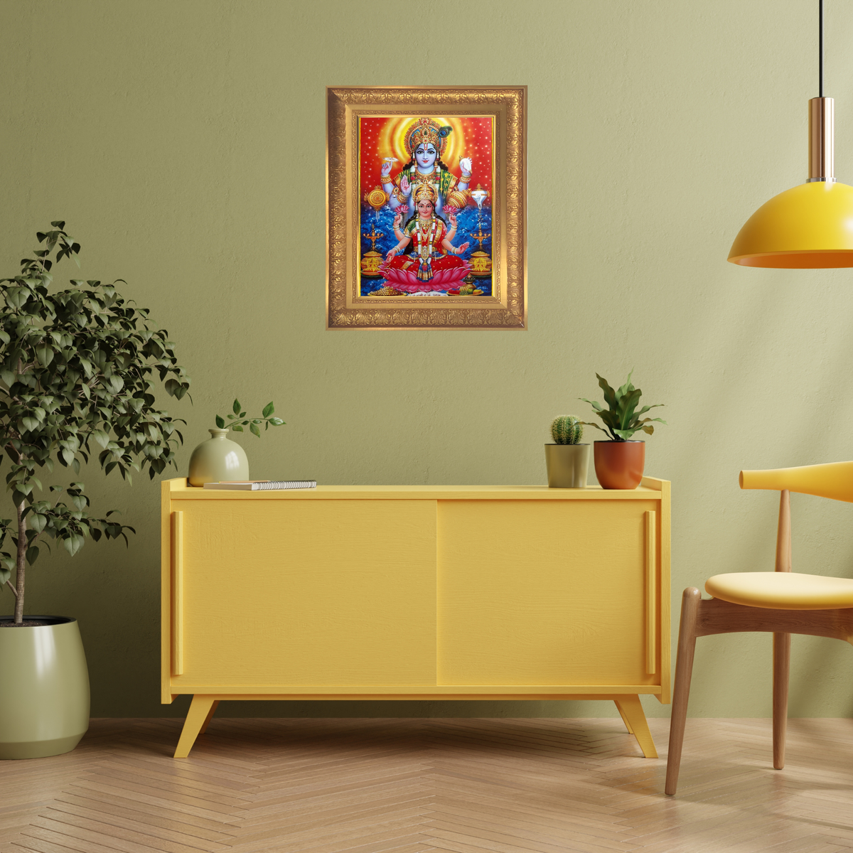 Premium Lord Vishnu Lakshmi Wall Art – Goddess Lakshmi & Lord Vishnu Hindu God Photo Frame | Spiritual Home Décor