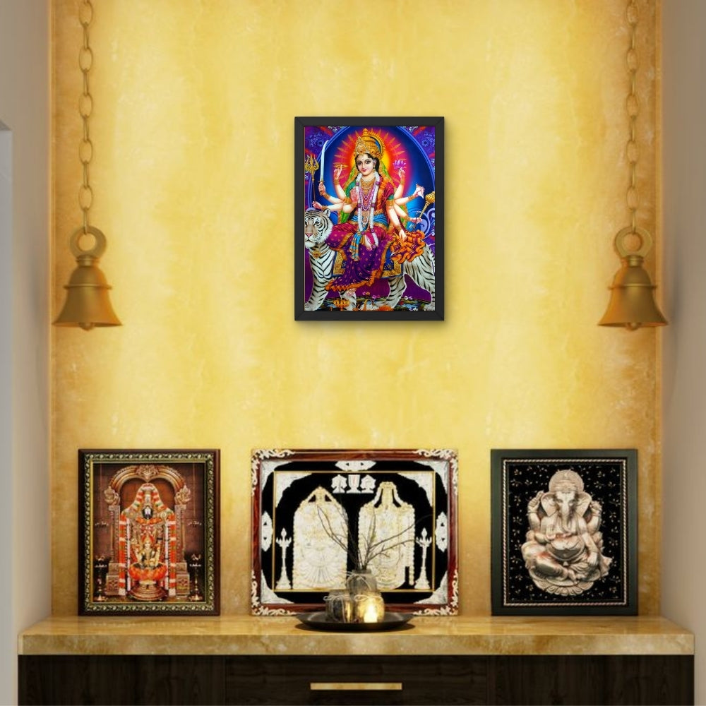 Maa Durga Wall Art – Goddess Durga with Tiger Hindu Goddess Photo Frame