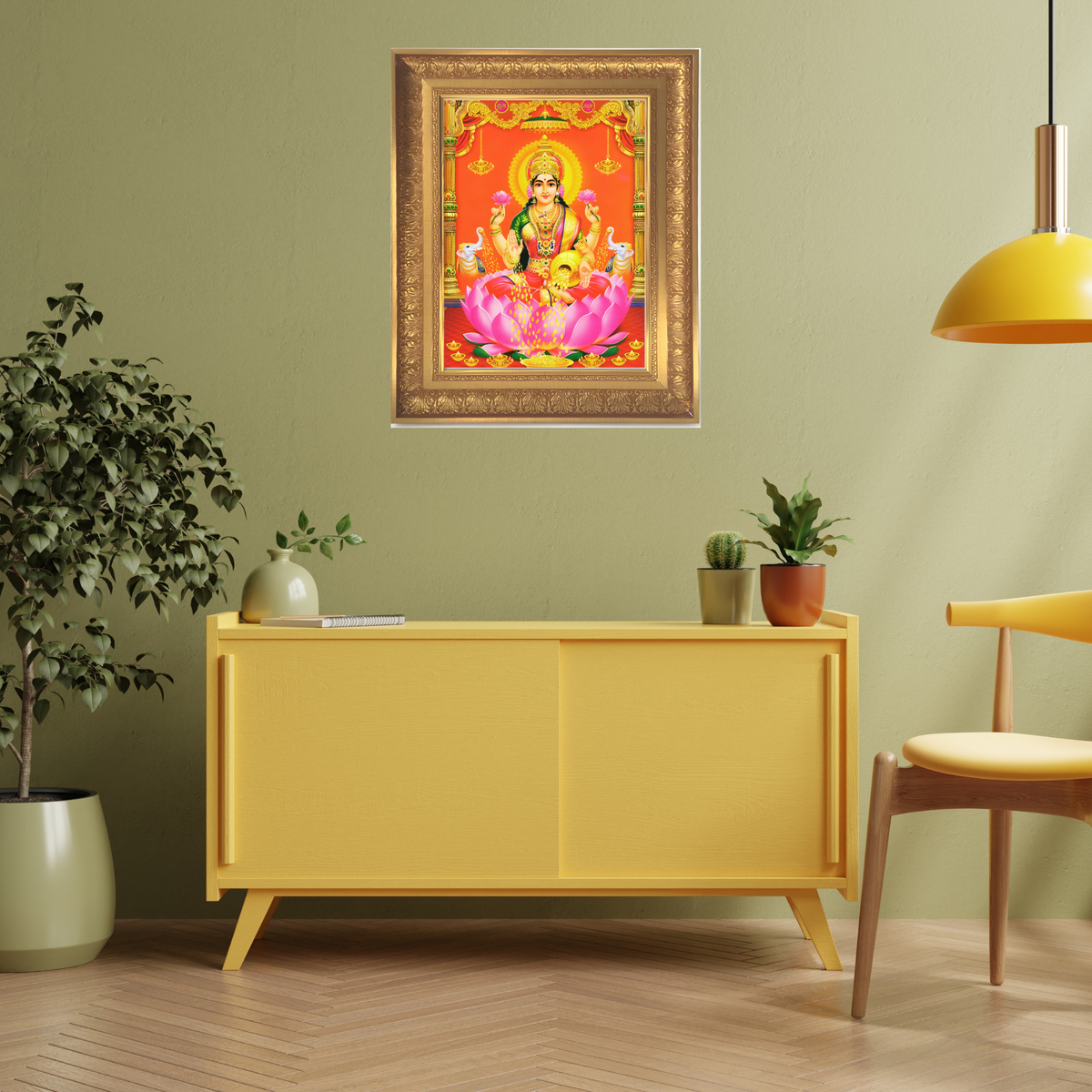 Premium Goddess Lakshmi Wall Art – Maa Lakshmi with Elephants Hindu Goddess Photo Frame