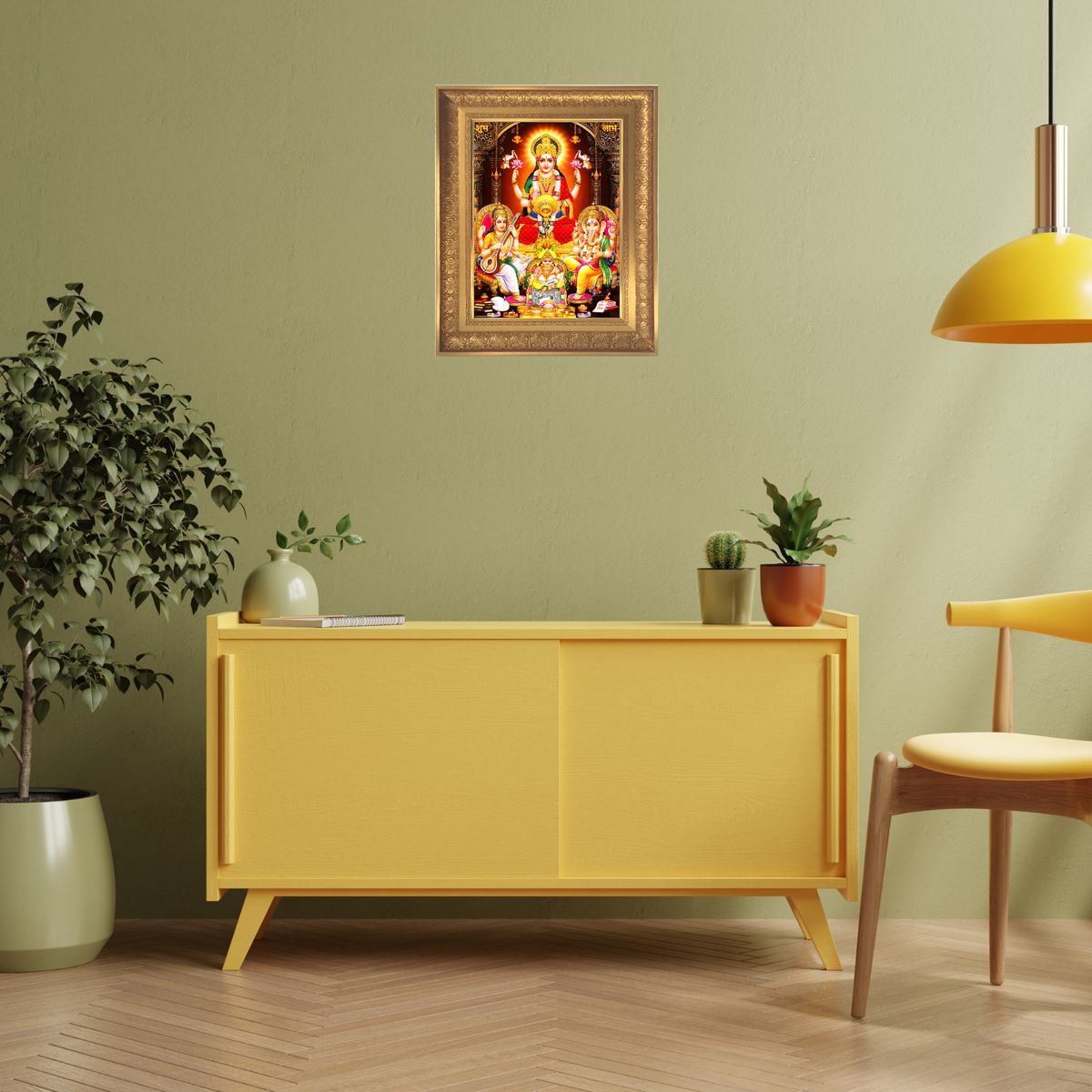 Premium Goddess Lakshmi Ganesha Saraswati Wall Art – Hindu Gods Devotional Photo Frame