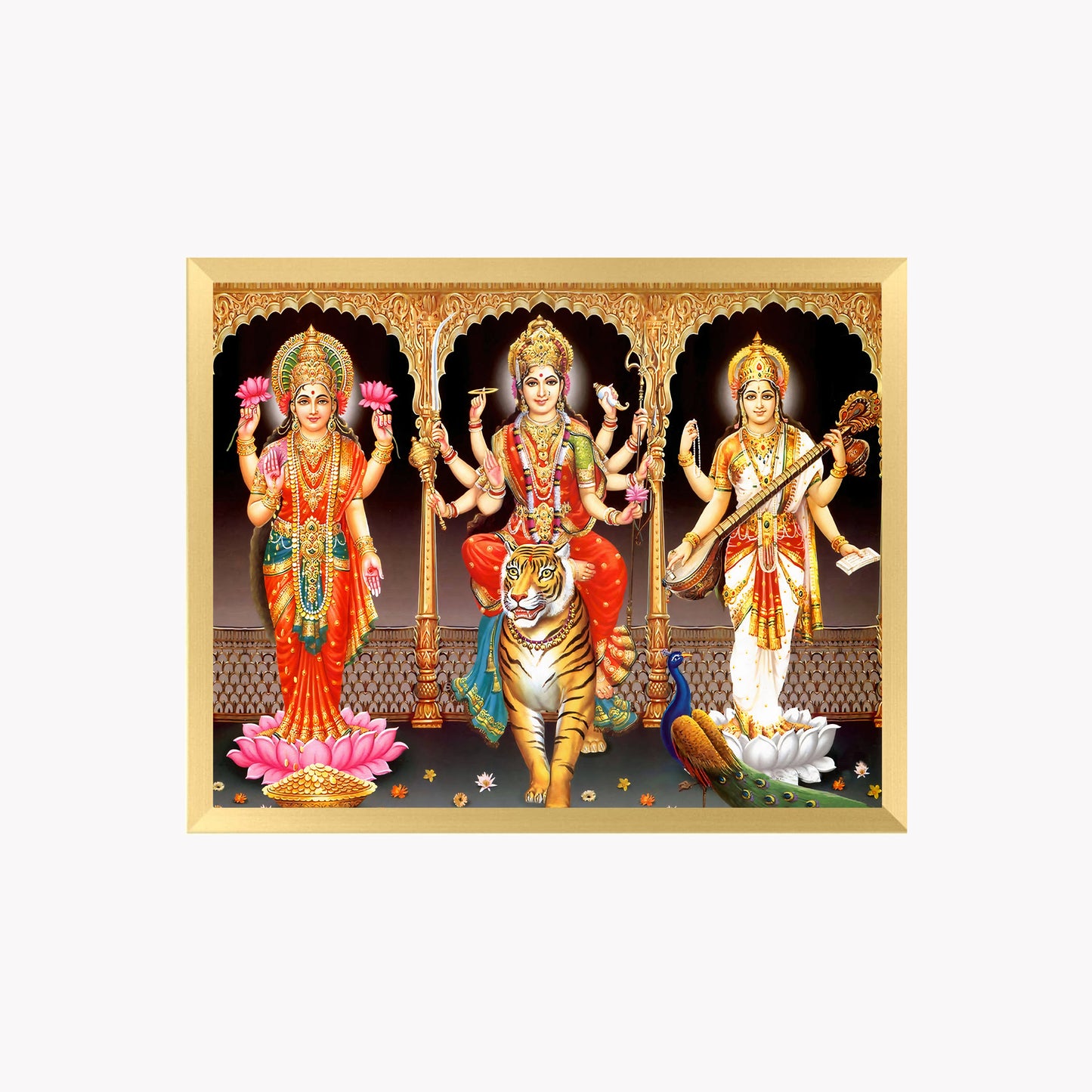Goddess Durgadevi with Mahalaxmi and Saraswathi devi Wall Art - Durgadevi with Mahalaxmi and Saraswathi devi Hindu God Photo Frame