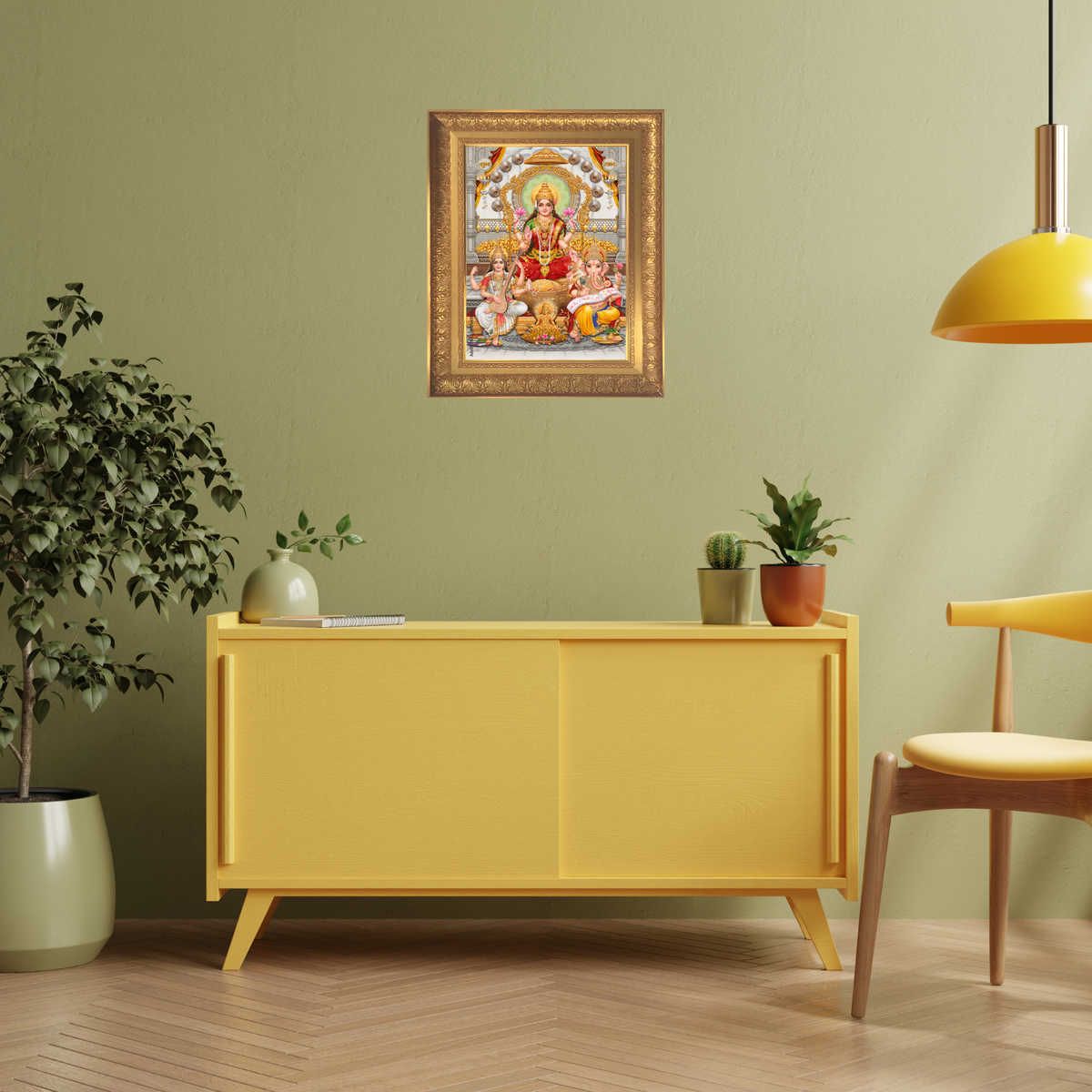 Premium Lakshmi Ganesha Saraswati Wall Art – Goddess Lakshmi, Lord Ganesha & Saraswati Hindu God Photo