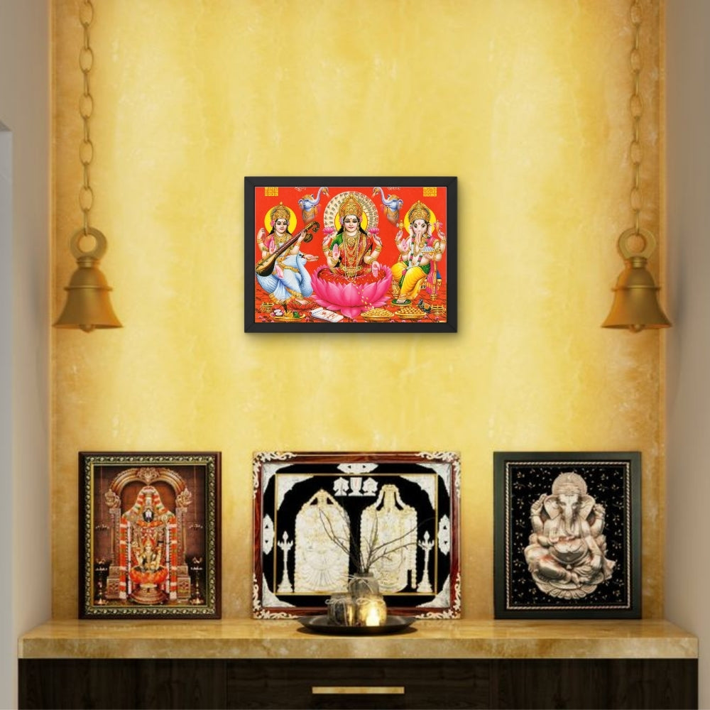 Lord Ganapthi sarswathi Laxmi wall art- Goddess Laxmi saraswathi with Ganapathi phot frame