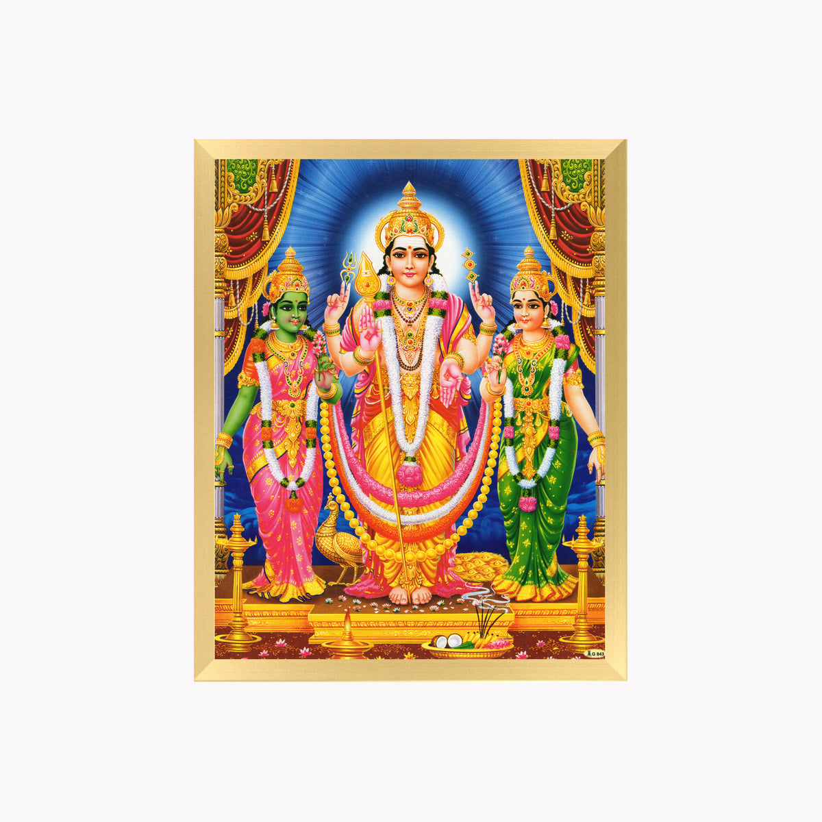 Lord Murugan with Valli and Deva yani wall art-God Murugan photo frame