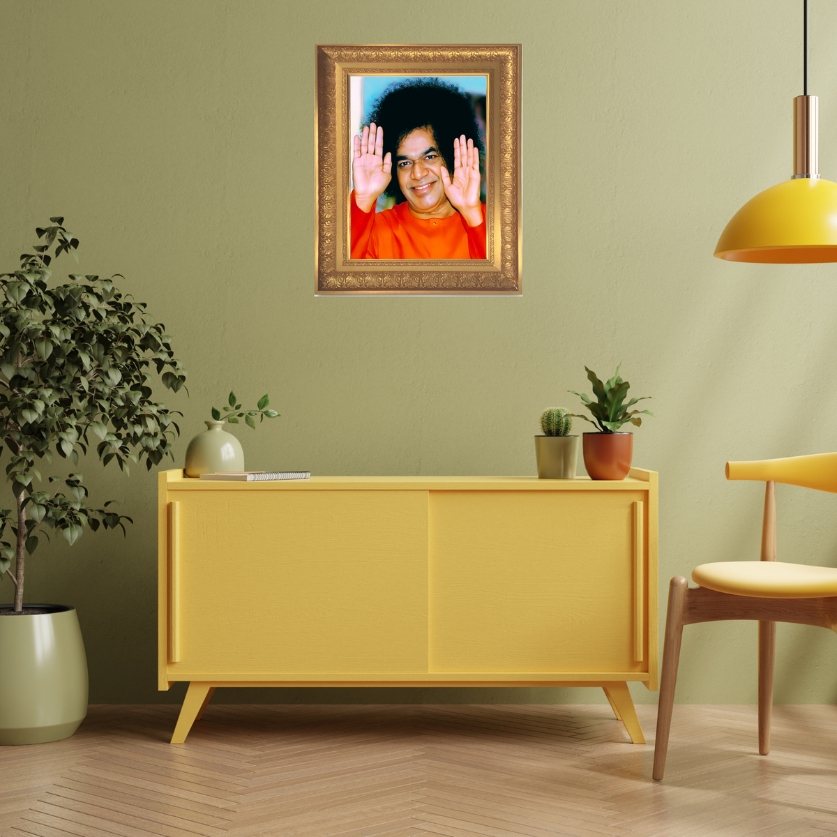 Premium Puttaparthi Sai Baba Wall Art – Sri Sathya Sai Baba Photo Frame | Spiritual Hindu Religious Home Décor