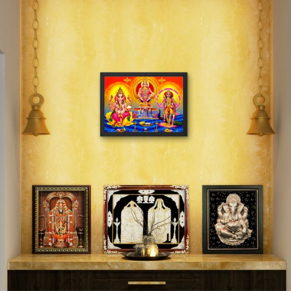 Lord Ayyappa , Ganesh and Karthikeya Wall Art -  Ayyappa , Ganesh And Kartikeya Hindu God Photo Frame