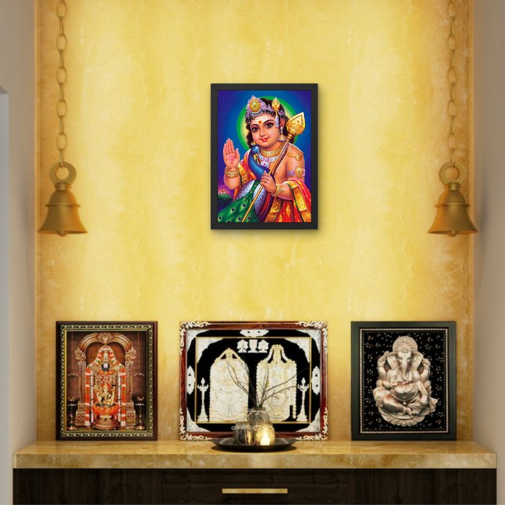 Lord Murugan Wall Art – Bala Murugan with Peacock Hindu God Photo Frame