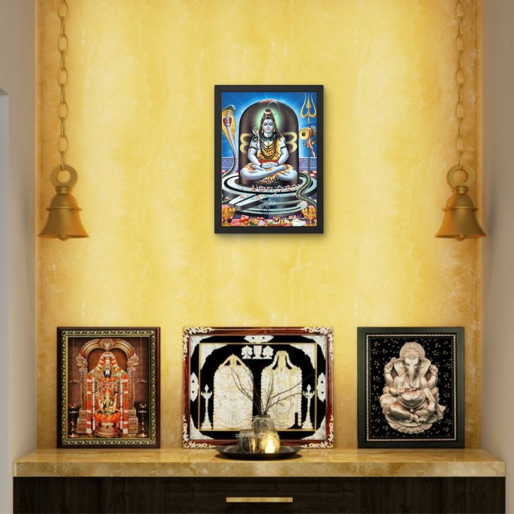 Lord Shiva Meditation Wall Art – Mahadev with Trishul, Damru & Naga Hindu God Photo Frame