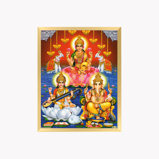 Lakshmi Ganesha Saraswati Wall Art – Goddess Lakshmi, Lord Ganesha and Goddess Saraswati Hindu God Photo Frame