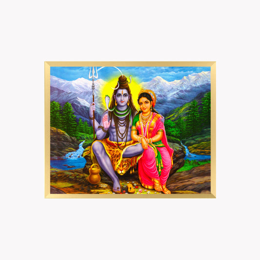 Lord Shiva Parvati Wall Art – Shiv Parivar Mahadev & Goddess Parvati Hindu God Photo Frame