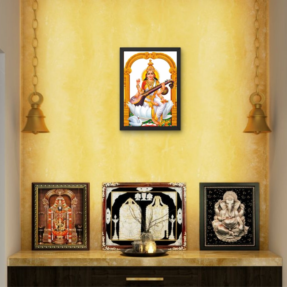 Goddess Saraswati Wall Art – Maa Saraswati with Veena Hindu Goddess Photo Frame