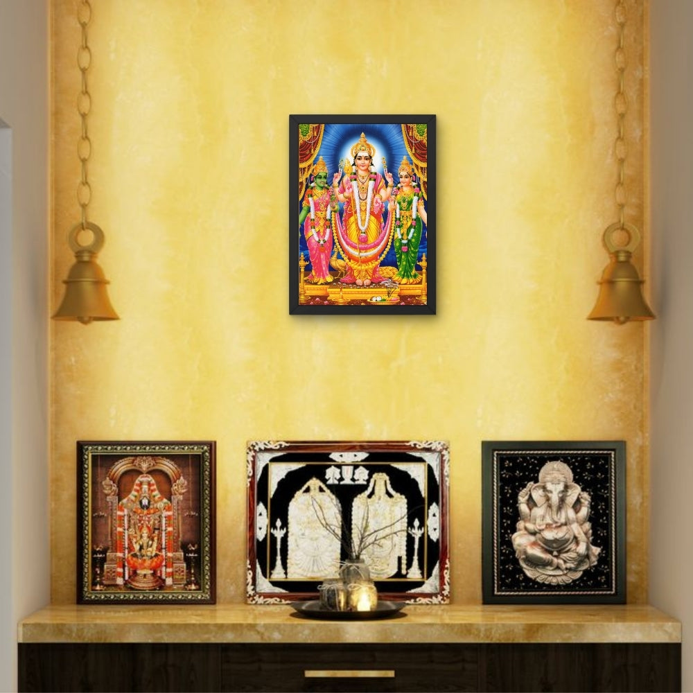 Lord Murugan with Valli and Deva yani wall art-God Murugan photo frame