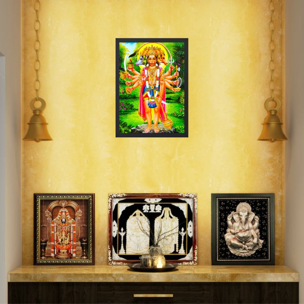 Panchmukhi Hanuman Wall Art – Five-Faced Lord Hanuman Hindu God Framed Photo