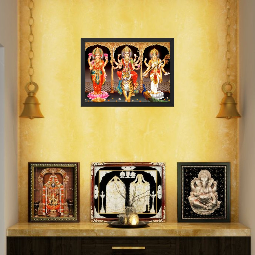 Goddess Durgadevi with Mahalaxmi and Saraswathi devi Wall Art - Durgadevi with Mahalaxmi and Saraswathi devi Hindu God Photo Frame