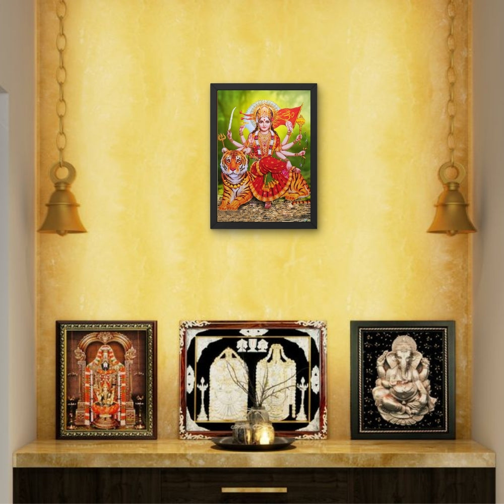 Maa Durga Wall Art – Goddess Durga with Tiger Hindu Goddess Photo Frame