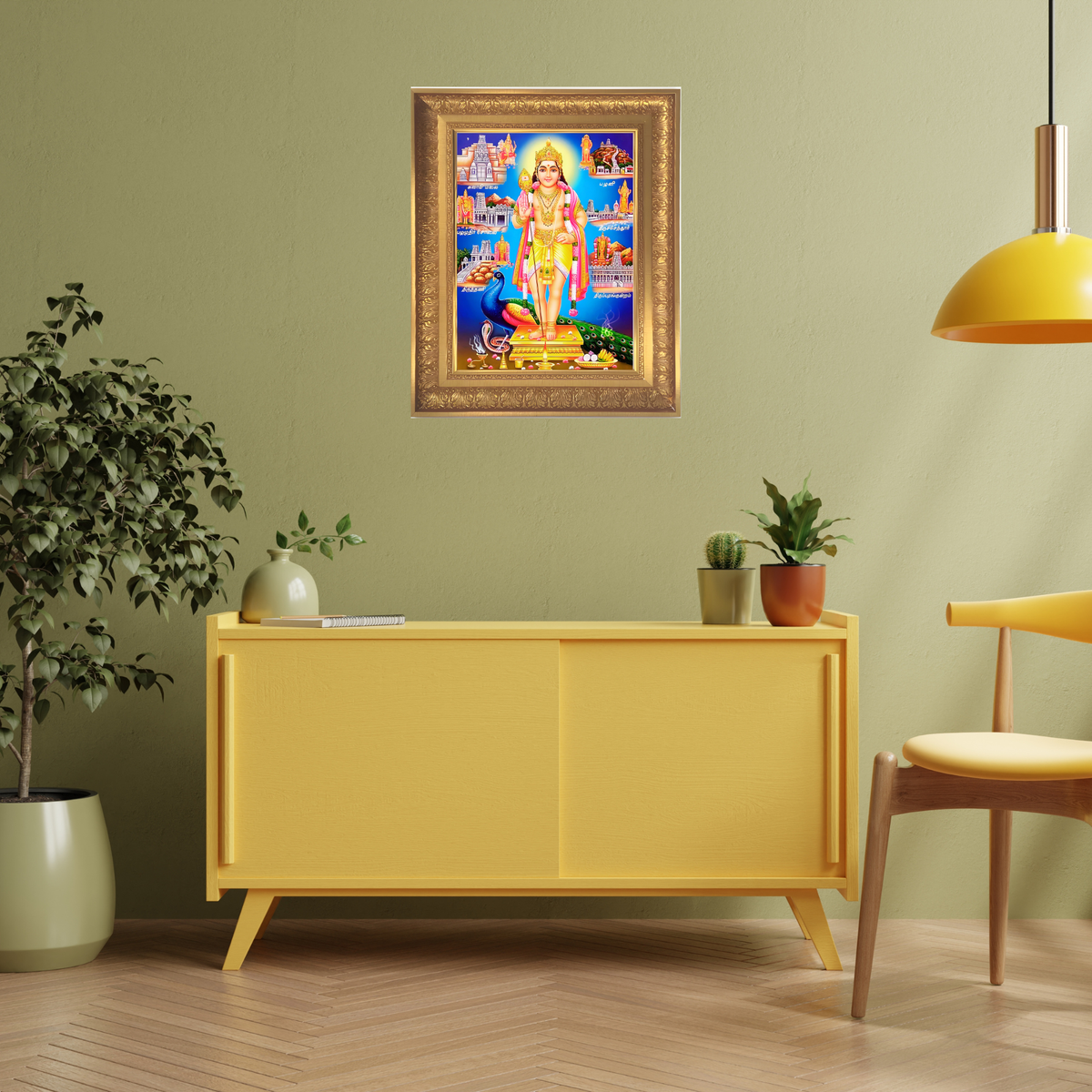 Premium Lord Murugan Wall Art – Subramanya Swamy Kartikeya Hindu God Photo Frame