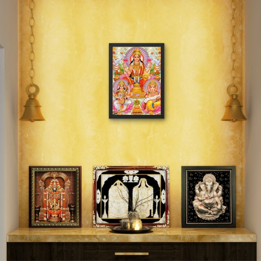 Lakshmi Ganesha Saraswati Wall Art – Hindu Goddess Lakshmi, Lord Ganesha & Goddess Saraswati Photo Frame
