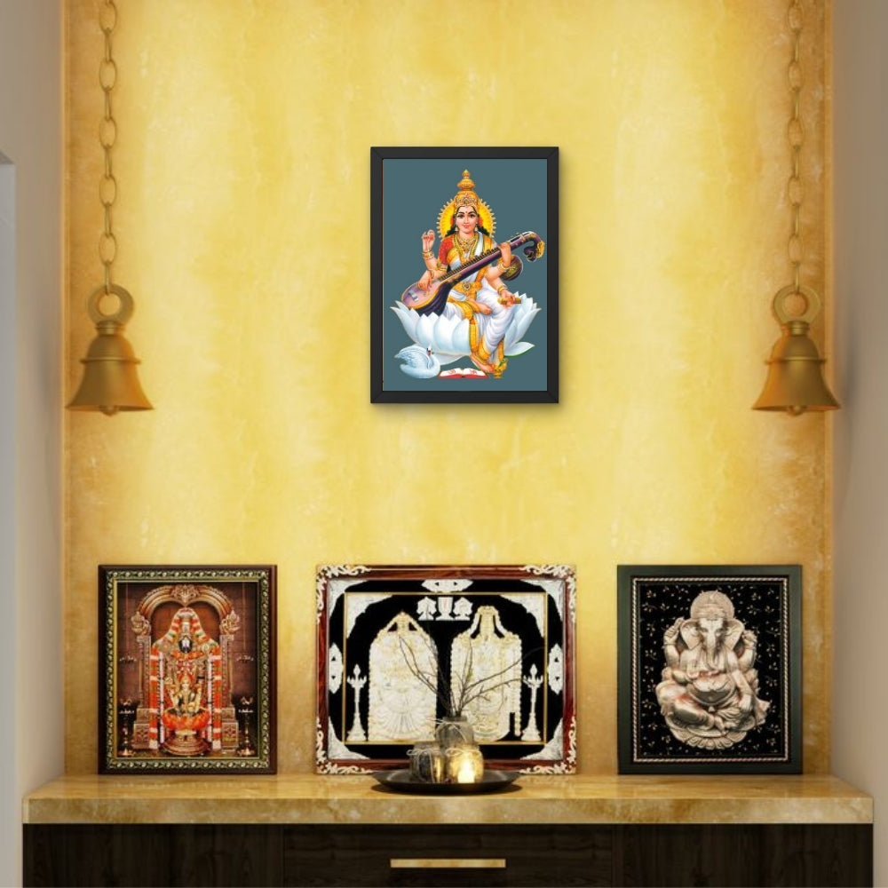 Goddess Saraswati Wall Art – Maa Saraswati with Veena Hindu Goddess Photo Frame