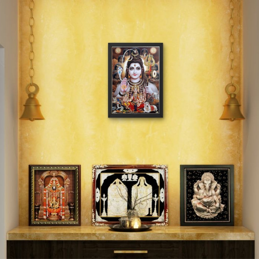 Lord Shiva Wall Art – Mahadev with Parvati, Ganesha & Kartikeya Hindu God Photo Frame