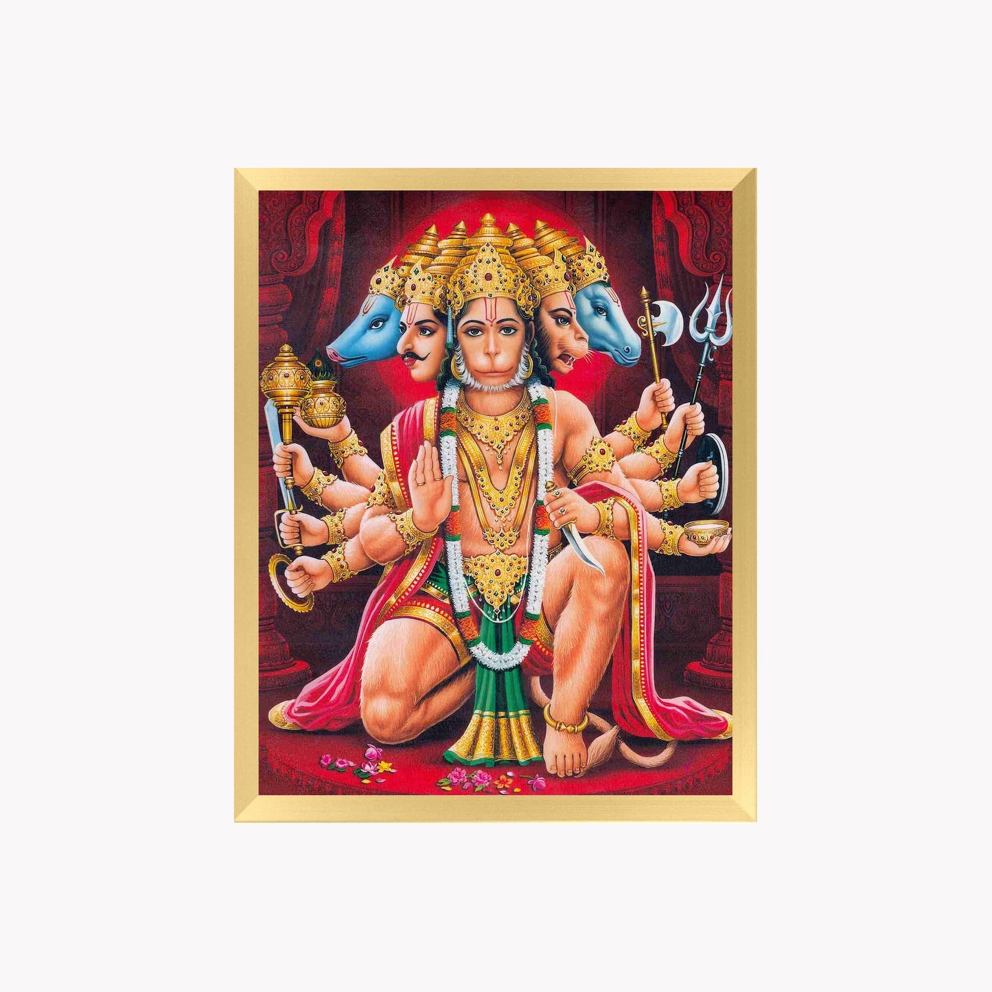 Panchmukhi Hanuman Wall Art – Five-Faced Lord Hanuman Hindu God Photo Frame