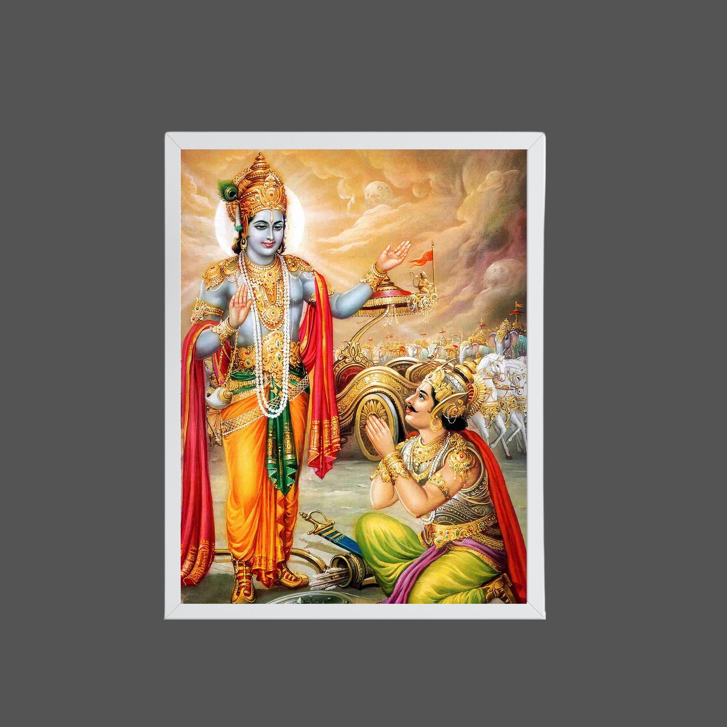 Lord Krishna with Arjuna Wall Art - Krishna and Arjuna Hindu God photo Frame