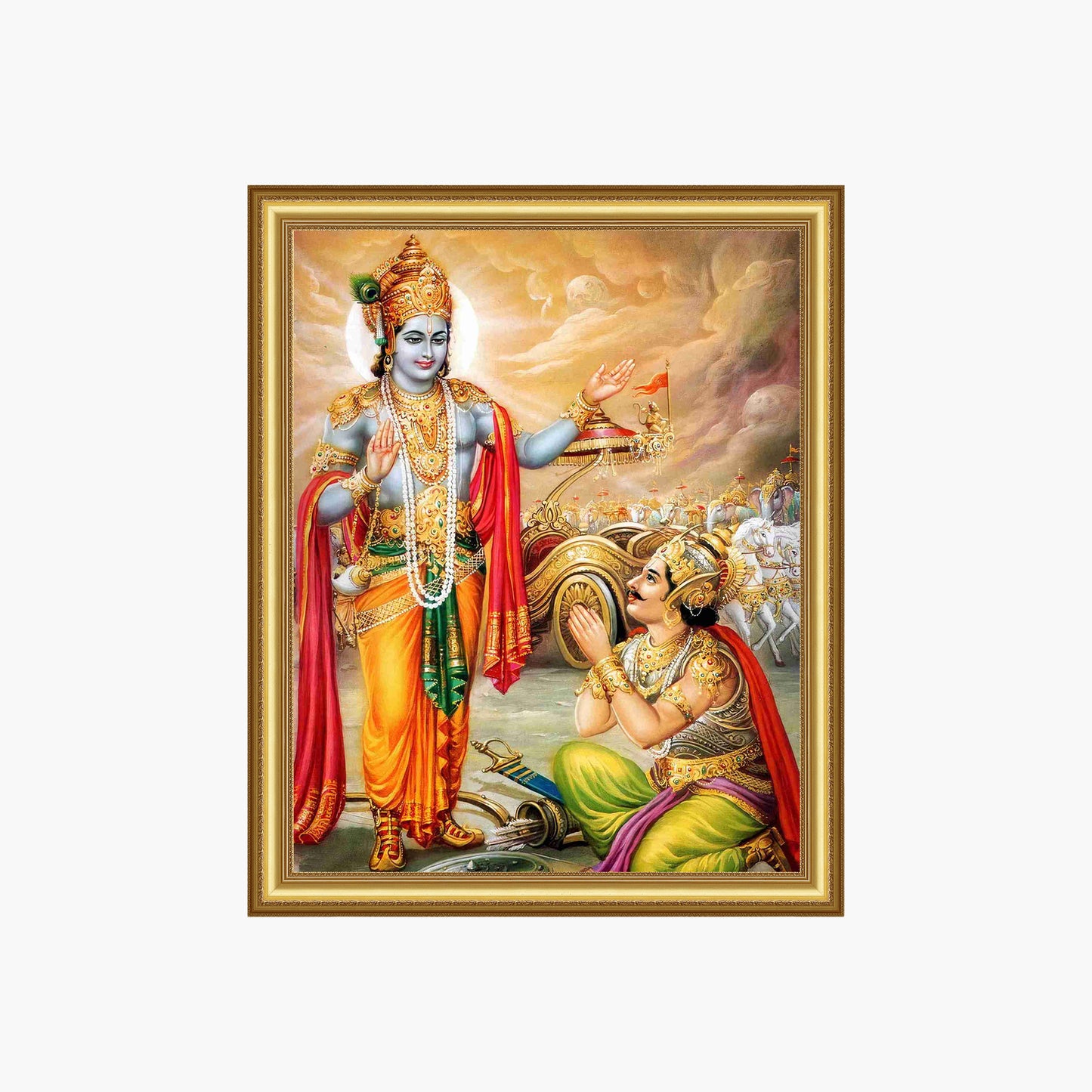 Lord Krishna with Arjuna Wall Art - Krishna and Arjuna Hindu God photo Frame