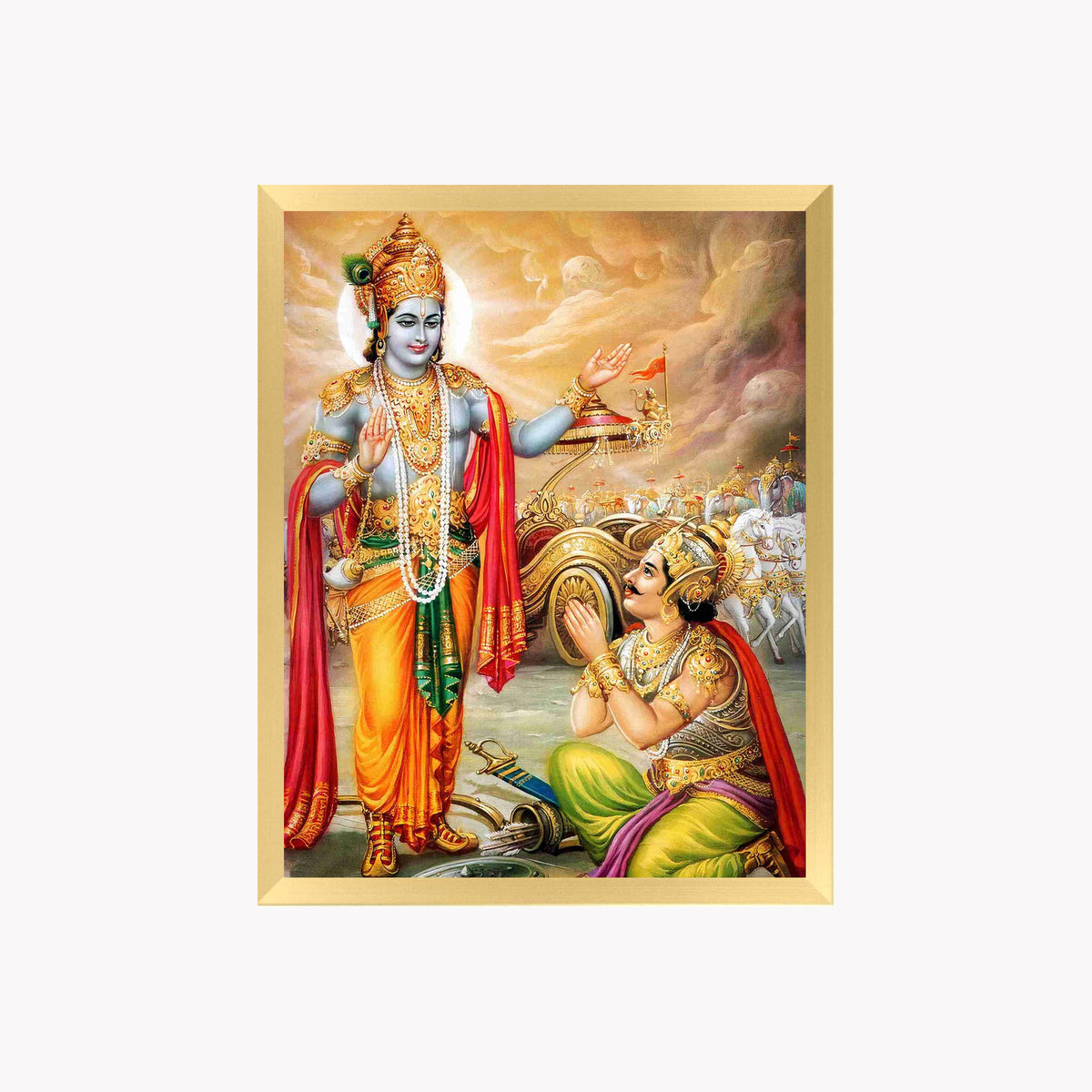 Lord Krishna with Arjuna Wall Art - Krishna and Arjuna Hindu God photo Frame